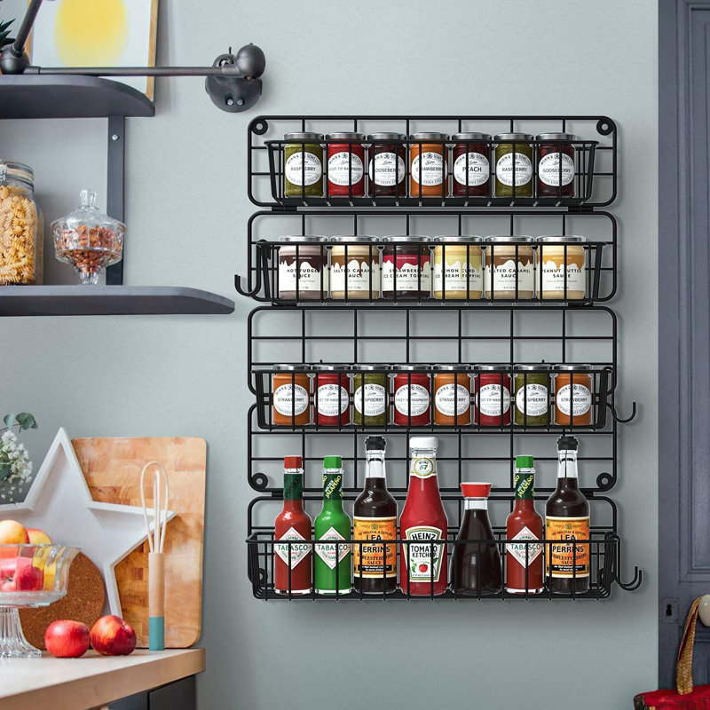Prep & Savour Spice Rack Organizer Wall Mounted 4Tier Foldable Black
